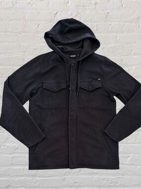 Vans Men’s M Black Hooded Shirt Jacket Full Zip Snap Front Skull Detail
